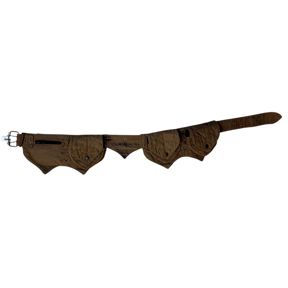 Boho Festival Utility Belt Light Brown Bronze Hardware Leaf Pockets Size M